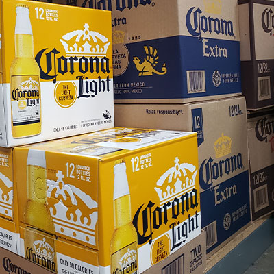cases of imported beer including corona light and corona extra